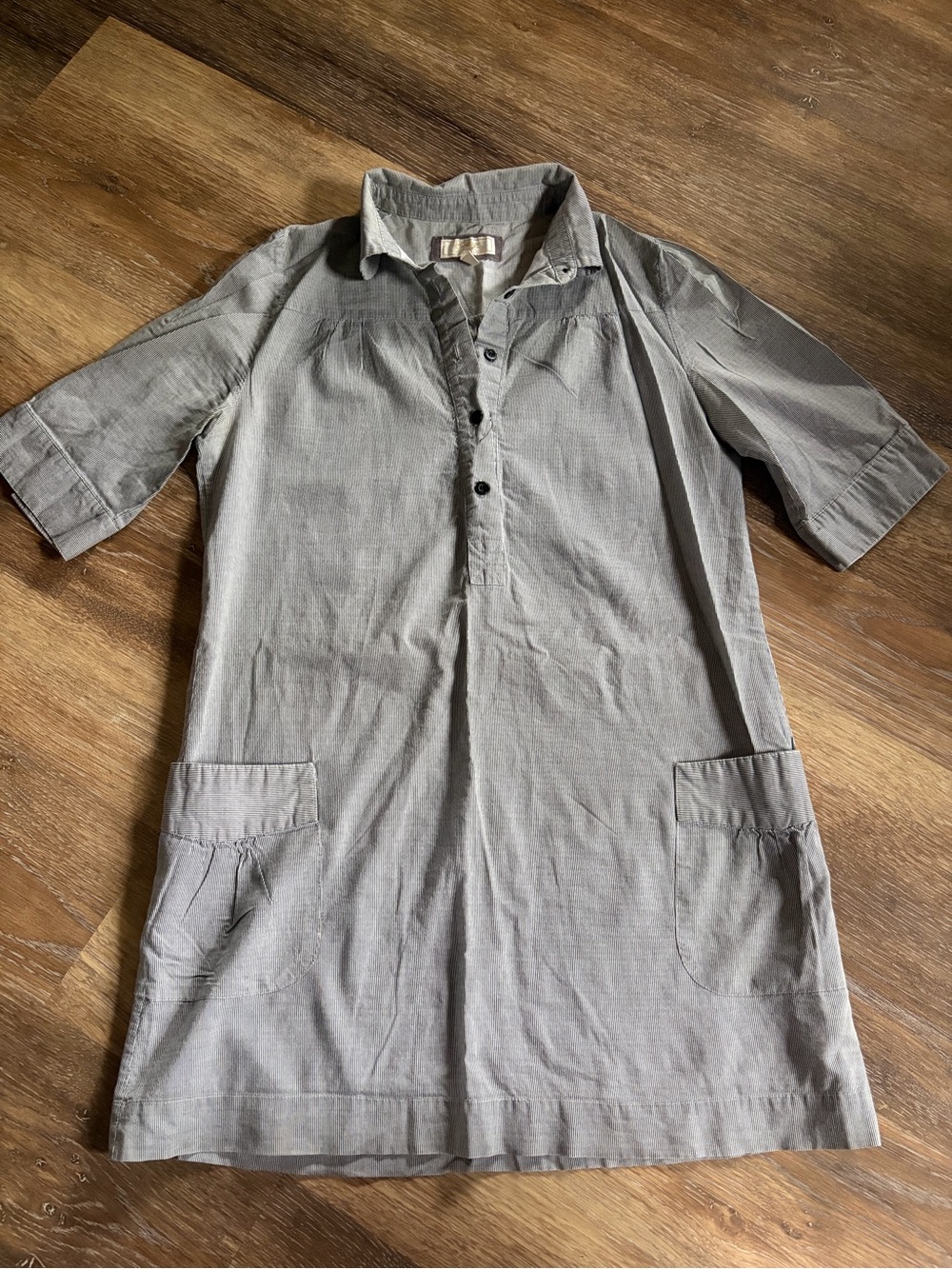Heritage Short-Sleeve Mini Dress in Gray and White Stripe